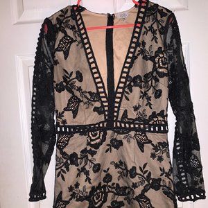 Black & Tan Lace Long Sleeve Cocktail Dress